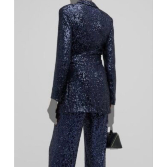 NWT $595 Rickie Freeman for Teri Jon Blue Sequin Wrap Dress Blazer SZ 12 - Picture 3 of 8